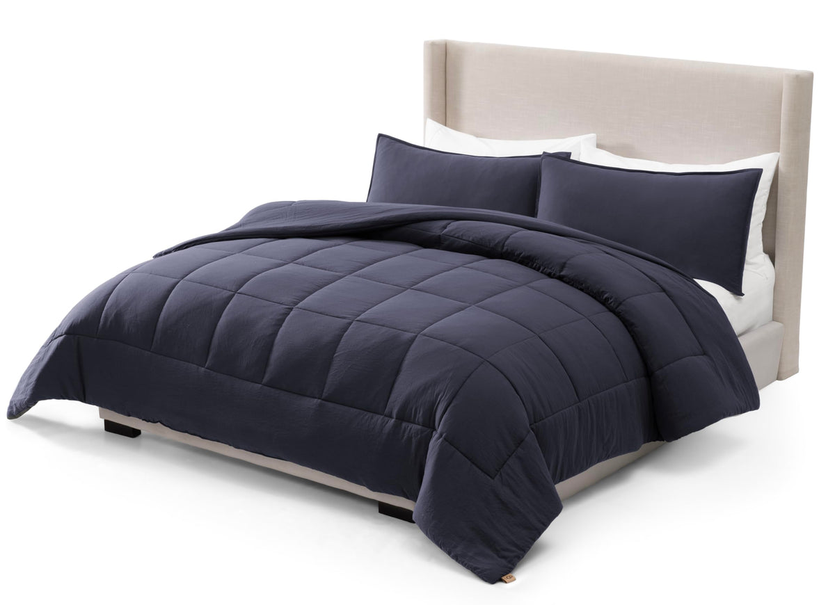 UGG comforter front view showing navy color and full coverage benefit