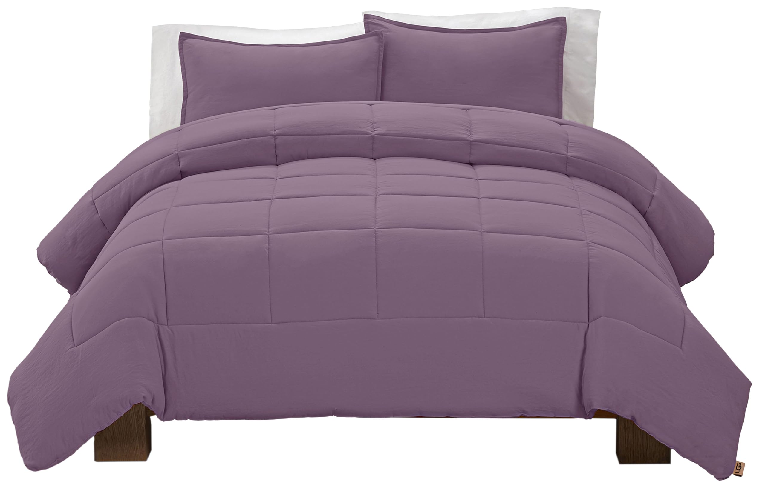 UGG Leonora front view on king bed showing polished purple finish and cozy appeal