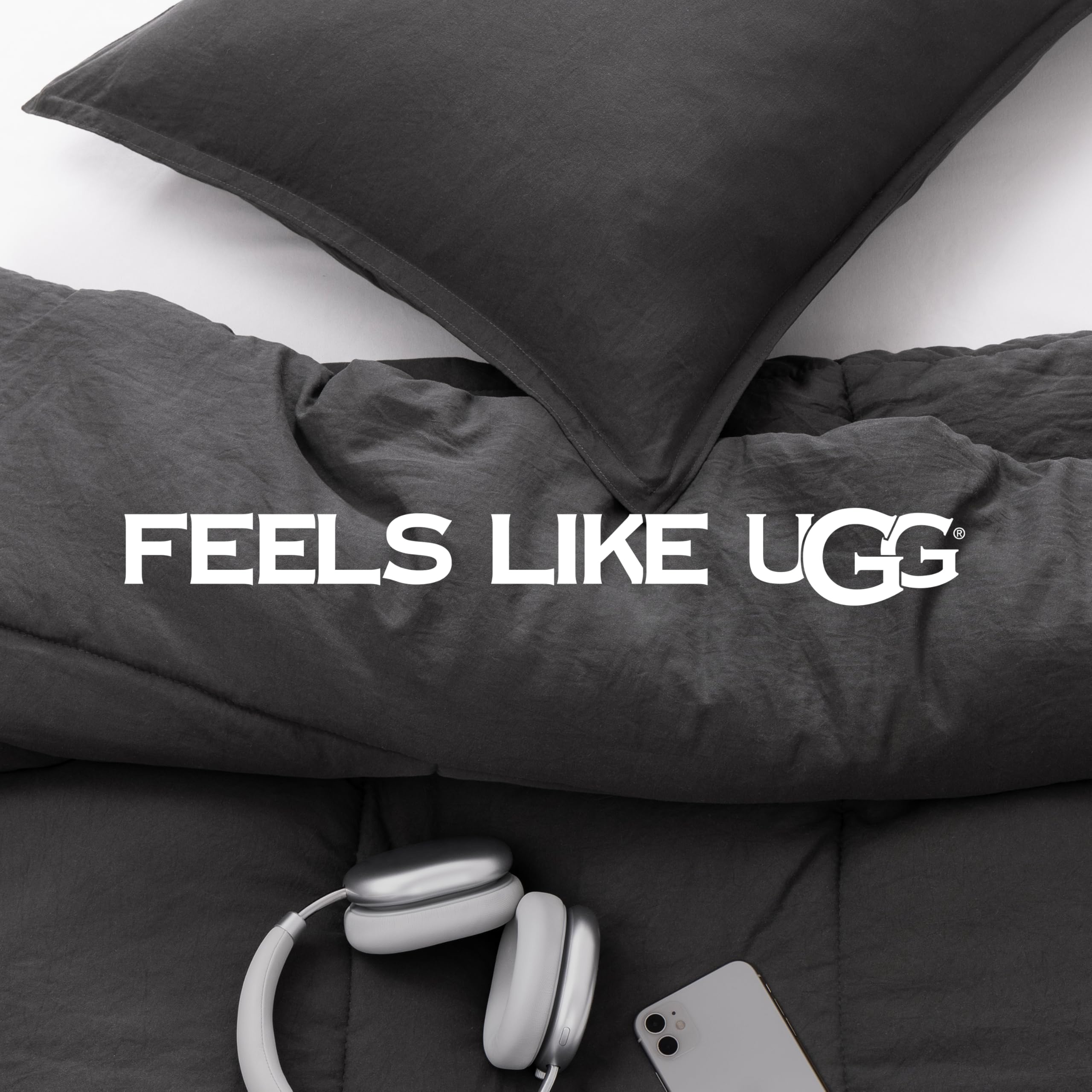UGG Leonora styled on a bedroom in charcoal grey, showing how it elevates room decor