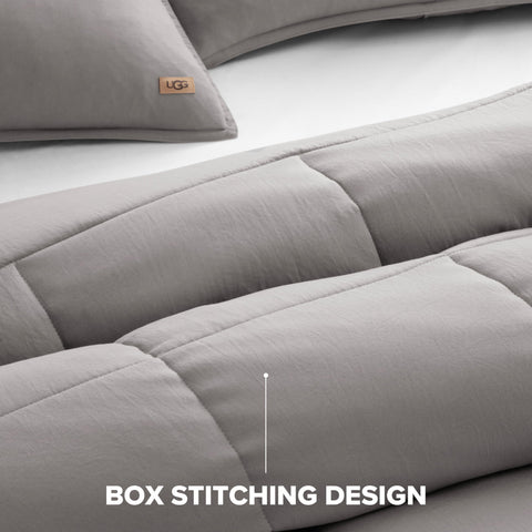 UGG Leonora spread on king bed for size and drape comparison aiding fit choice