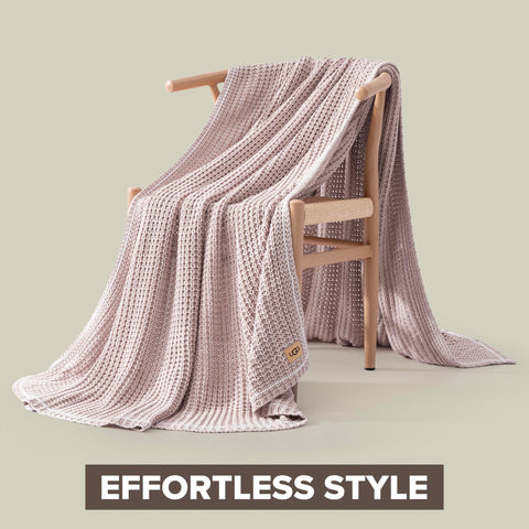 UGG Luna draped over sofa adding color and comfortable layering