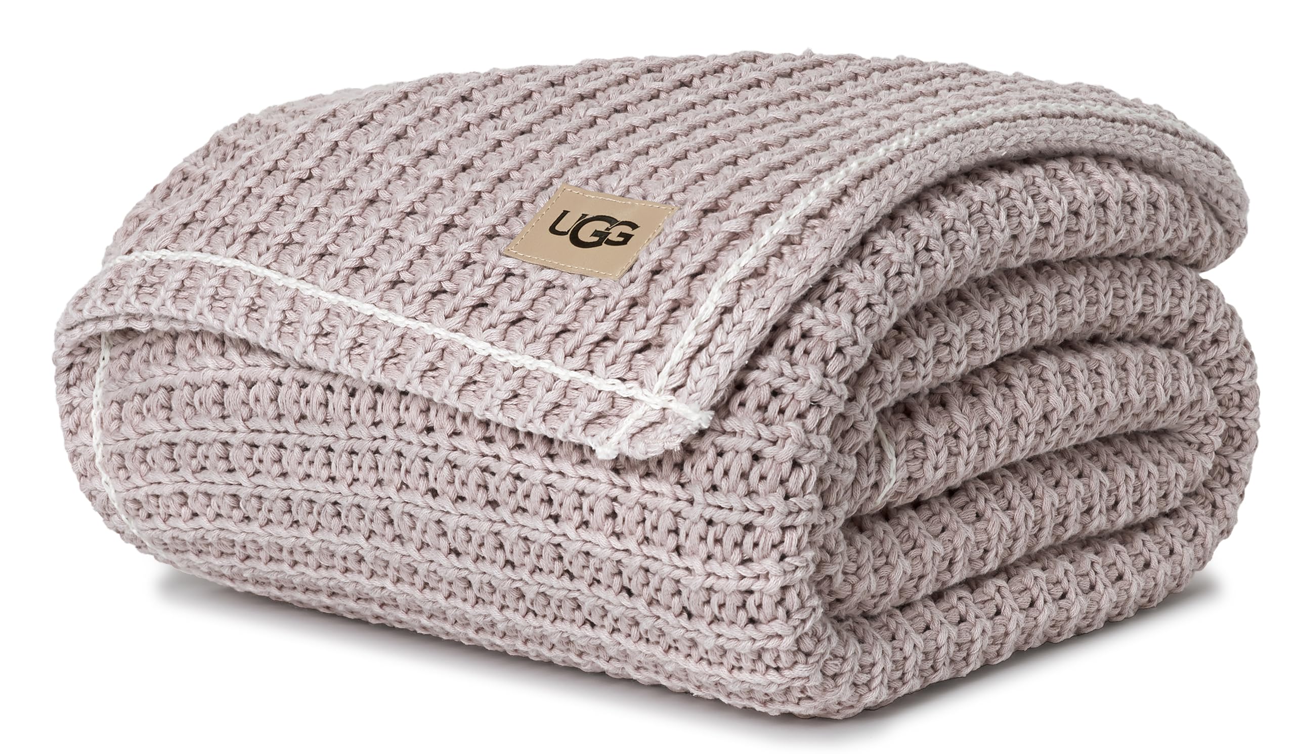 UGG Luna throw front view showing pink waffle knit and cozy look