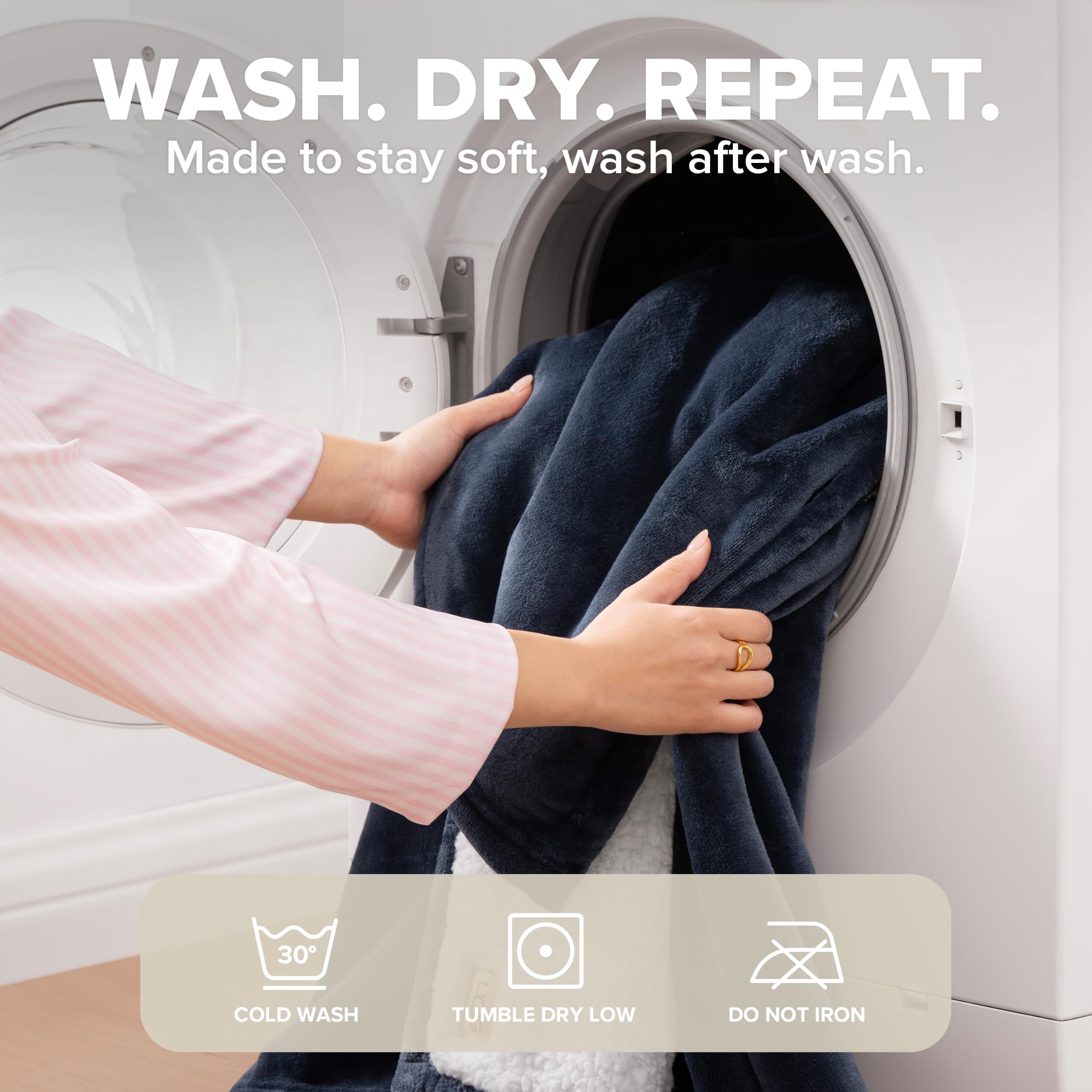UGG Nita blanket care label close-up showing machine washable materials and easy upkeep
