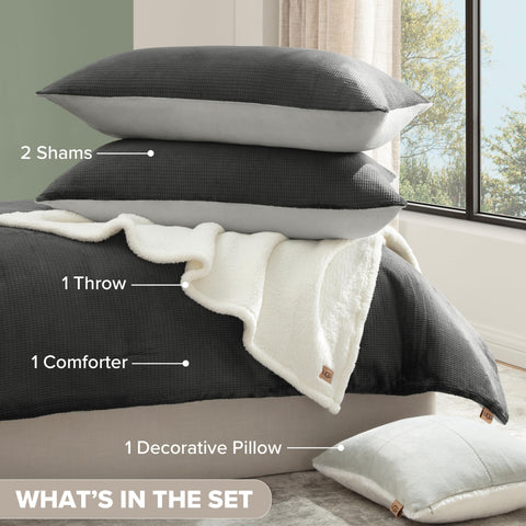 UGG remina decorative pillow styled on bed, adds visual accent and support