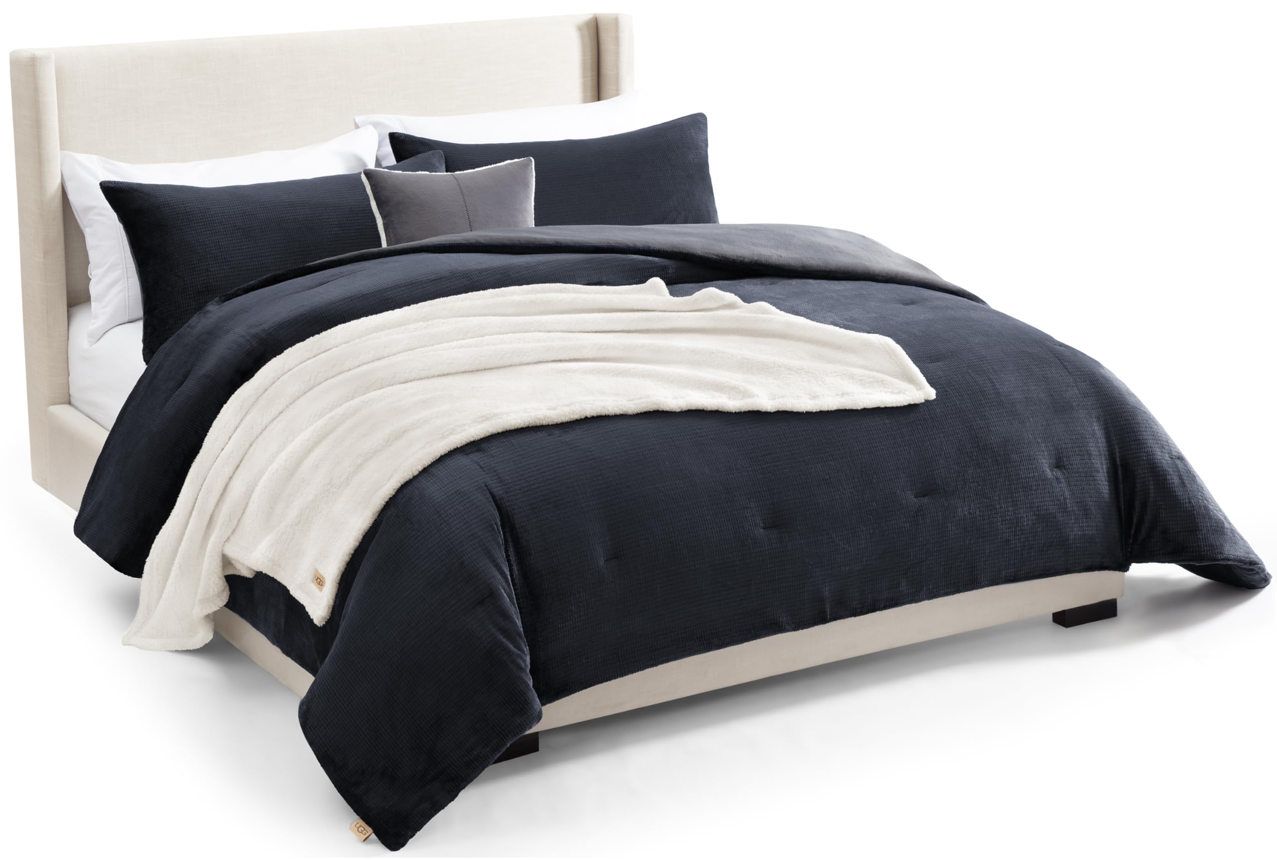 UGG Remina king comforter front view showing navy color and full bed coverage benefit