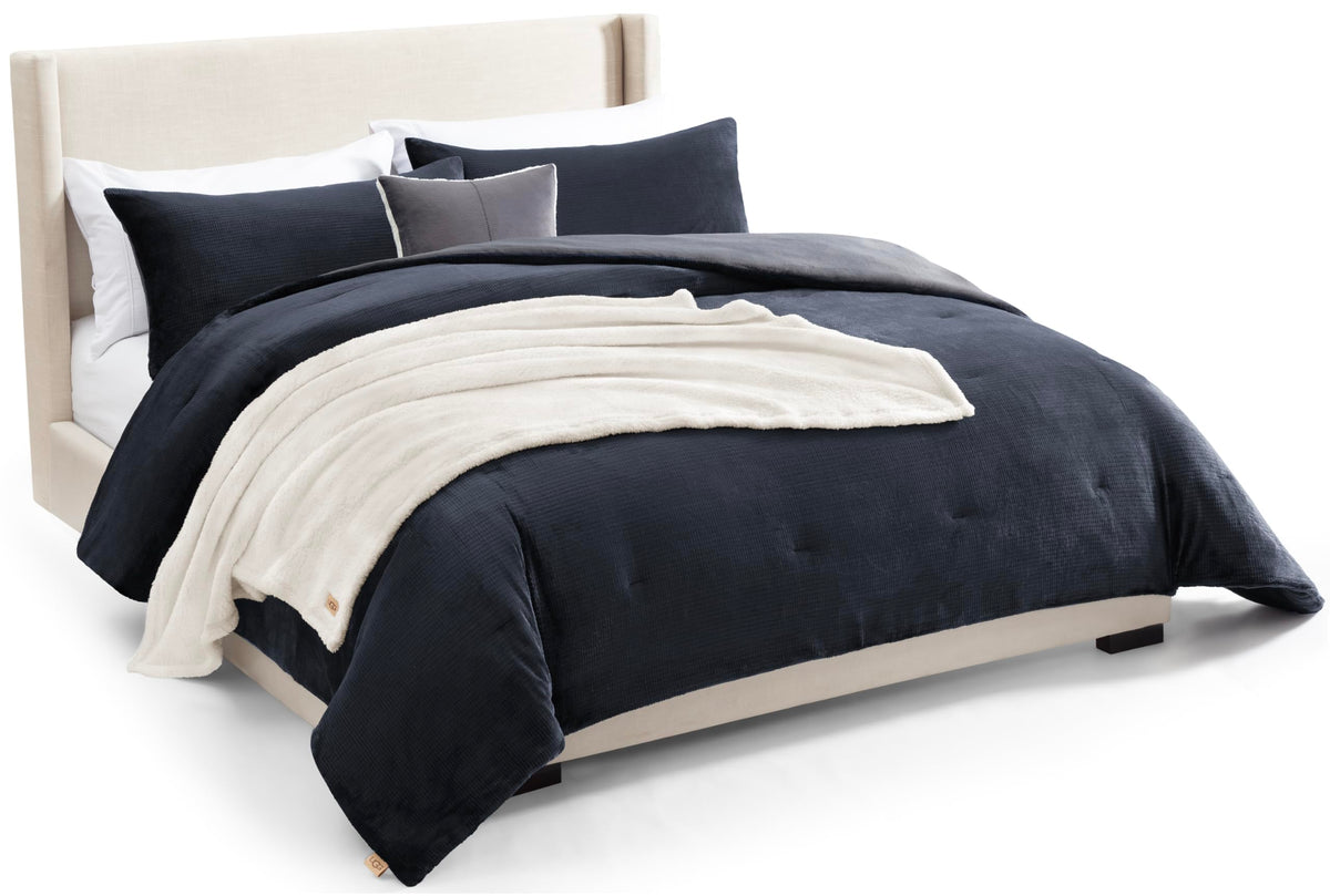 UGG Remina king comforter front view showing navy color and full bed coverage benefit