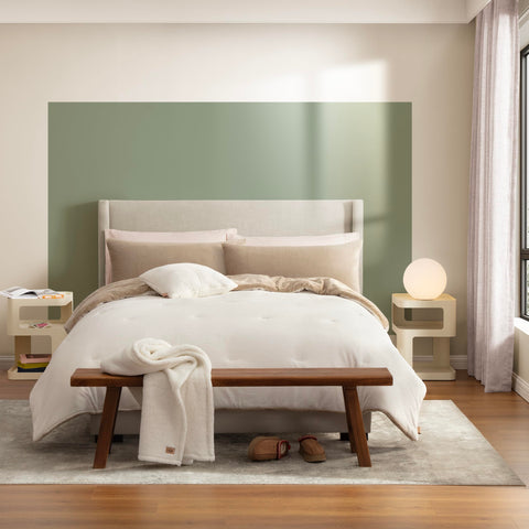 UGG Remina throw and decorative pillow arranged on bed adding layered texture and warmth