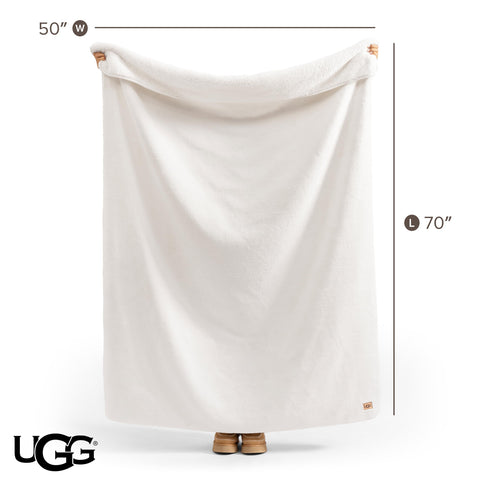 UGG whitecap draped over sofa adding warmth and modern decor contrast
