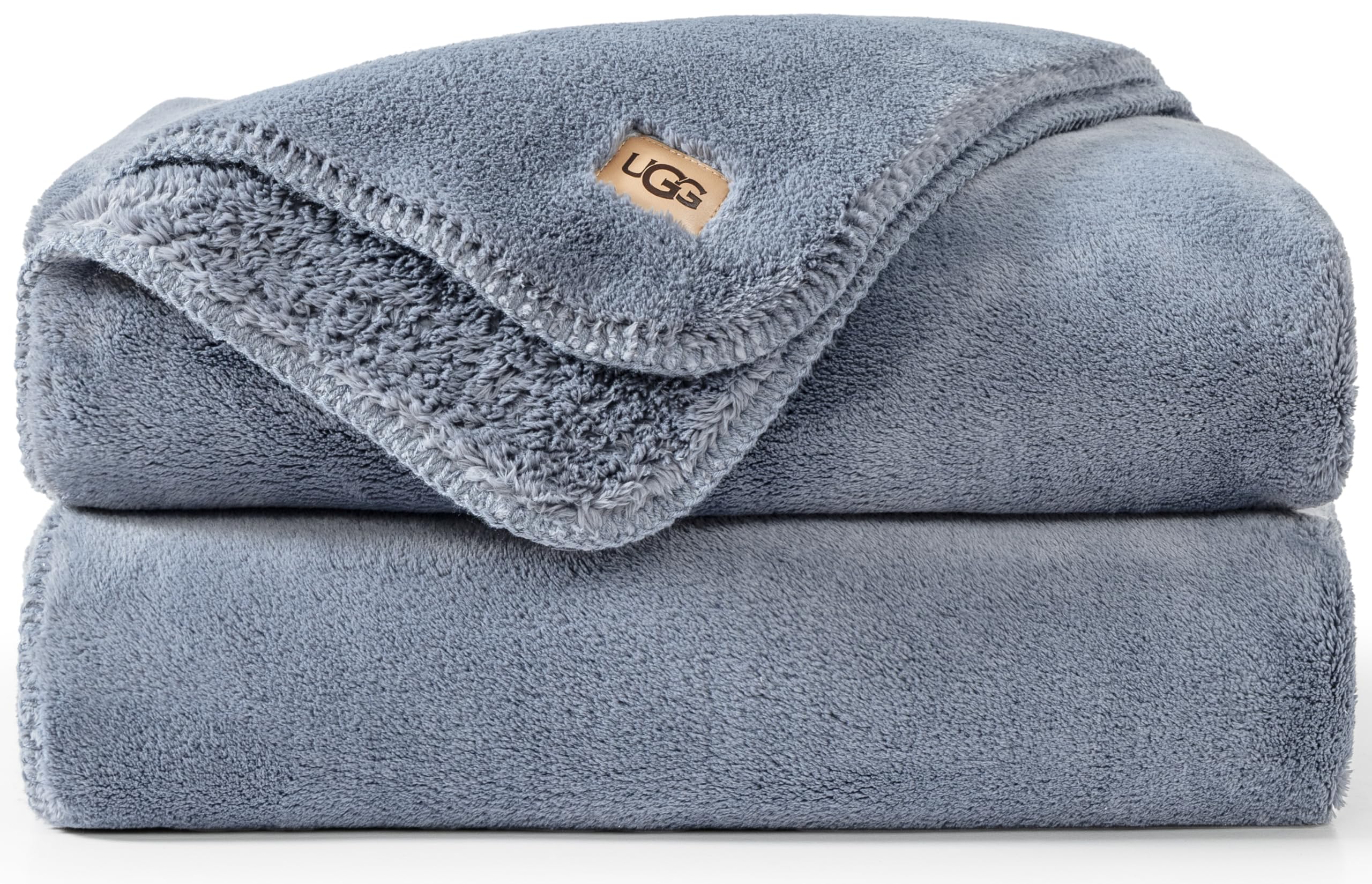 UGG Whitecap front packaging showing denim blue throw and neat fold for gifting