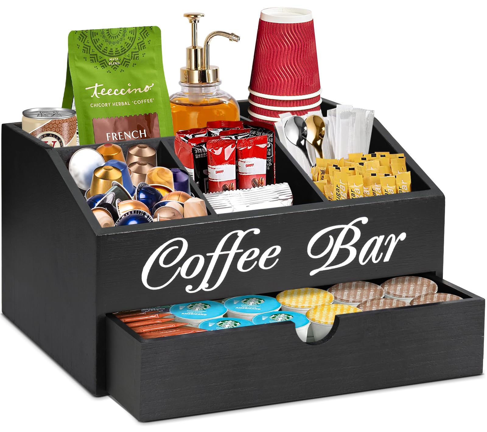 ugiftt front view coffee bar organizer showing neat pod storage and quick access