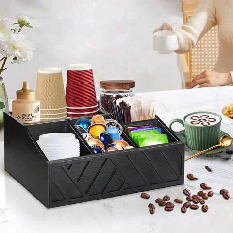 ugiftt organizer in use on kitchen counter keeping pods and condiments organized