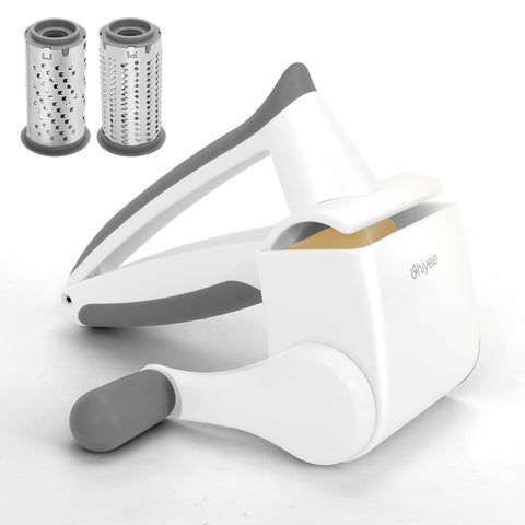 UHIYEE front view of white handheld grater showing compact design and quick use