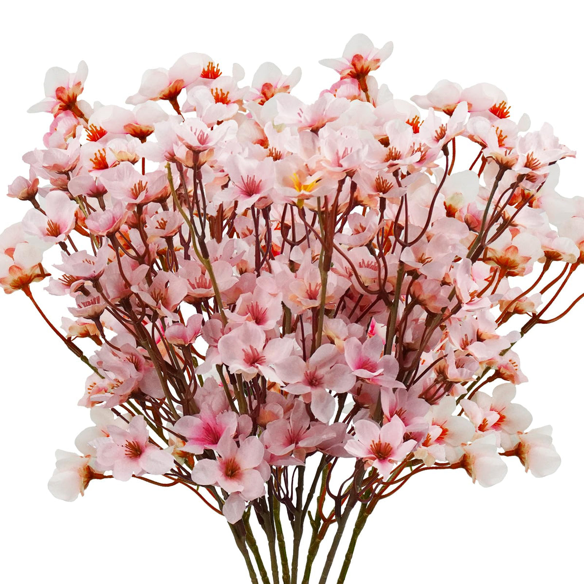 Uieke front view of eight-pack silk cherry blossom branches showing full set and packaging benefit