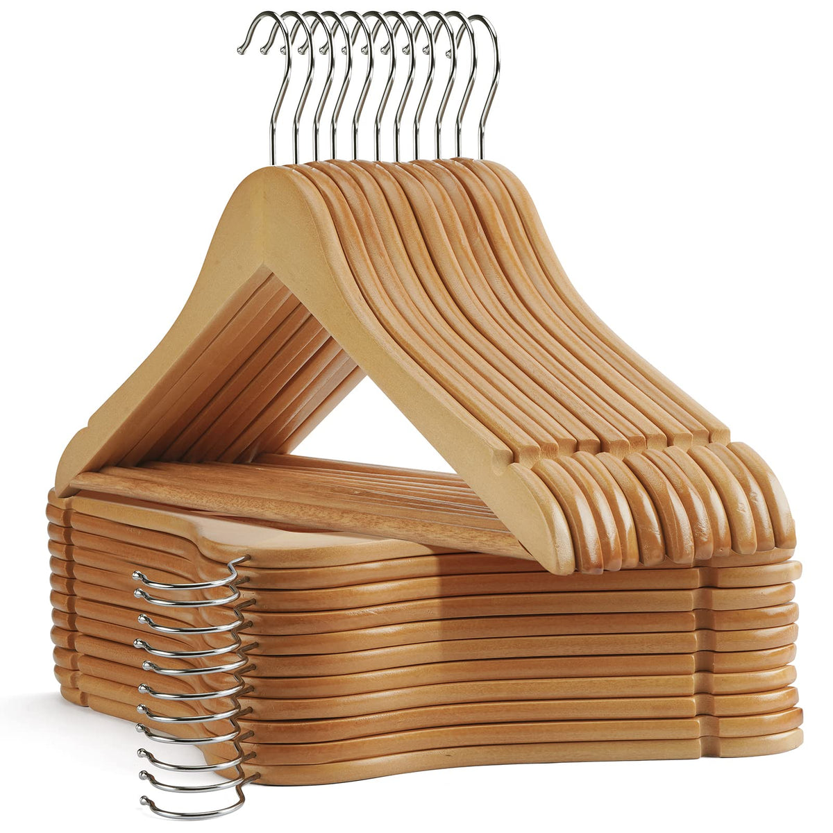 Uinicor wooden hangers front pack showing 30-pack and tidy storage benefit
