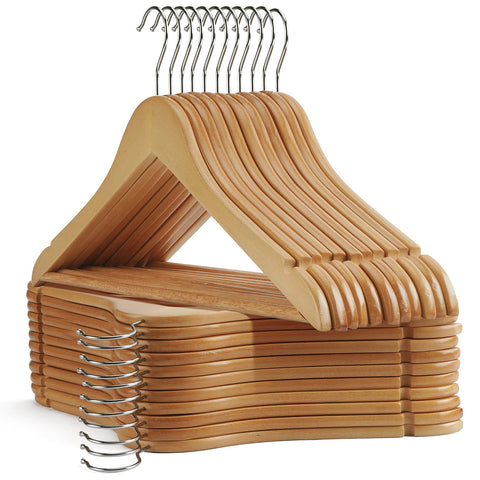 Uinicor wooden hangers front pack showing 30-pack and tidy storage benefit
