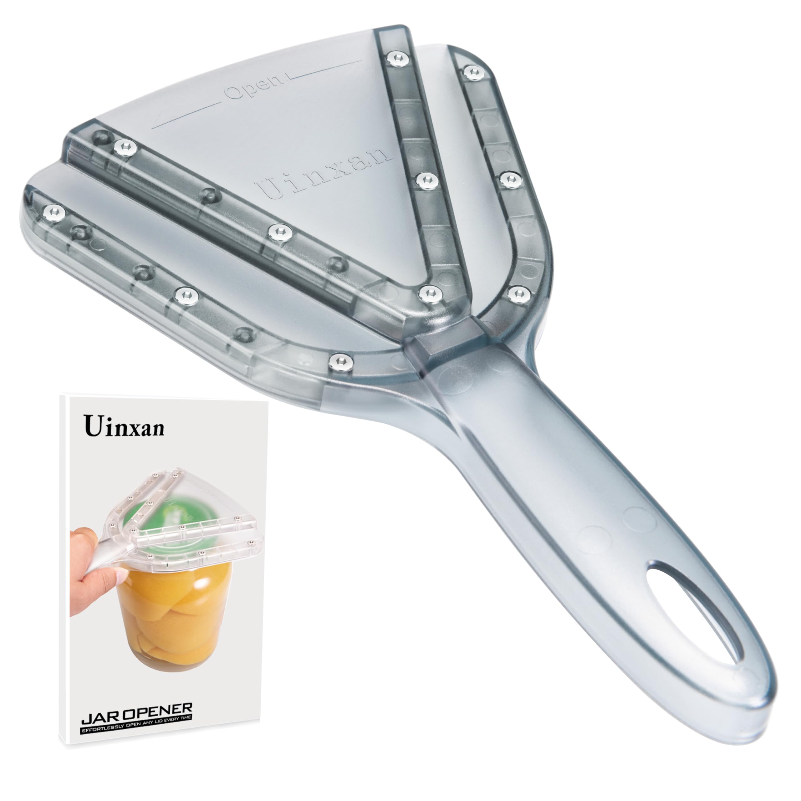 Uinxan front view of jar opener showing full shape and brand ease