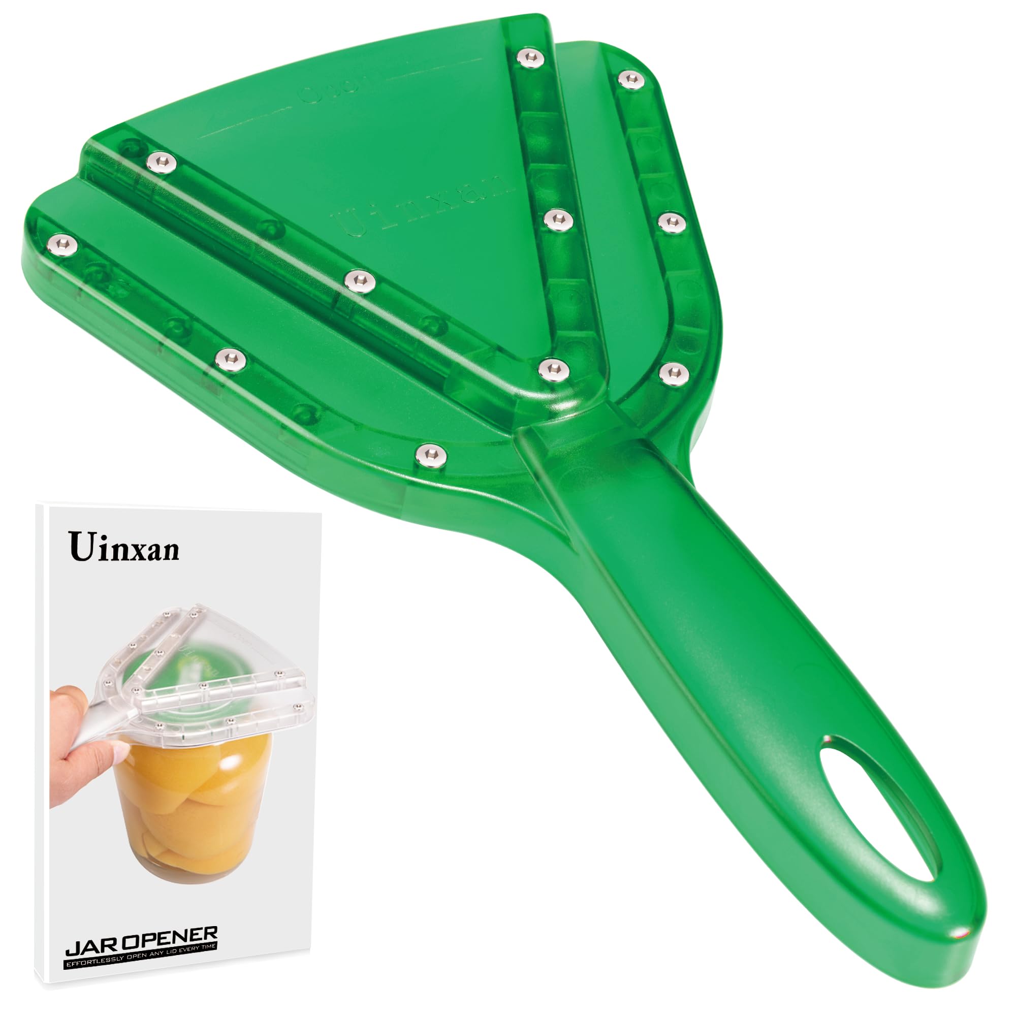 Uinxan jar opener front view showing lever and grip benefit