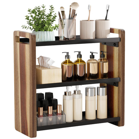 UJQSUN front view bathroom organizer showing tidy countertop and clear display benefit