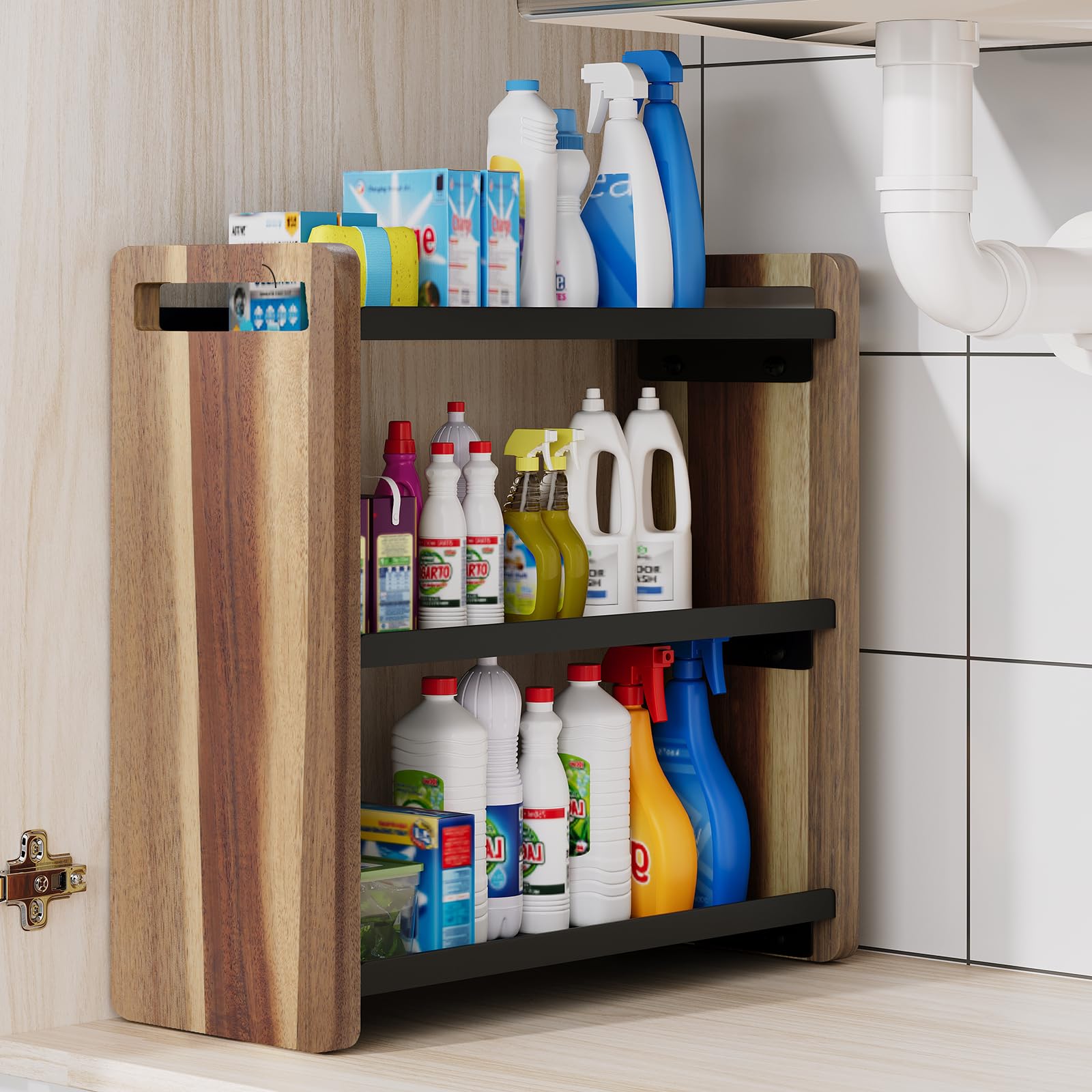 UJQSUN under-sink arrangement with cleaning supplies for space-saving and tidy storage benefit