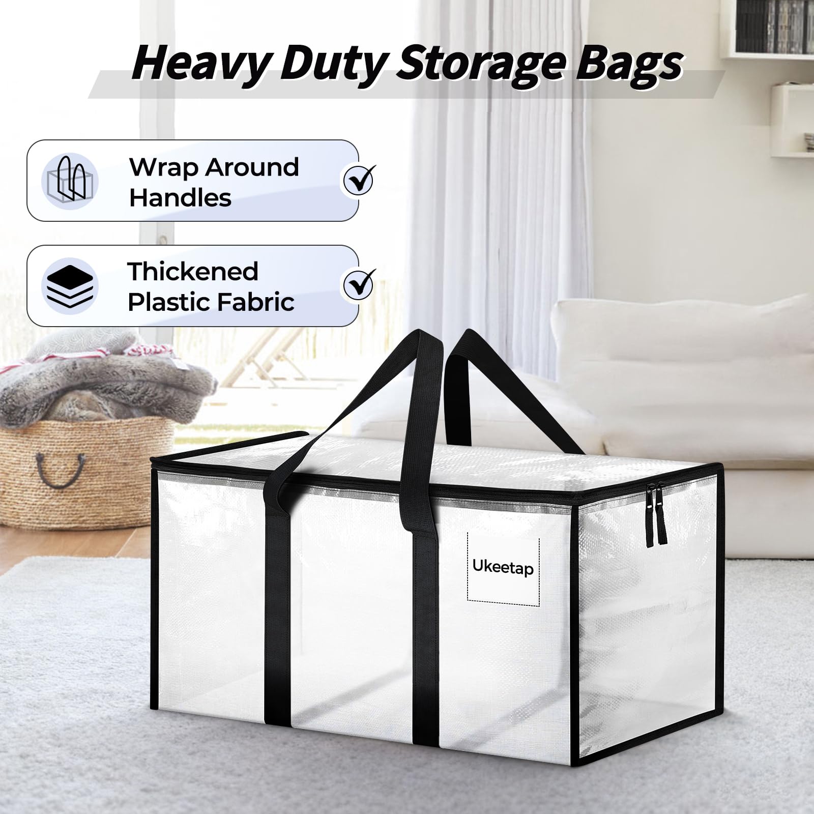 Ukeetap bag filled with bedding illustrating large 24-gallon capacity and protection