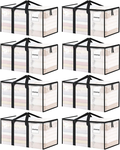 Ukeetap front view of clear 8-pack bags showing size and lid for easy packing
