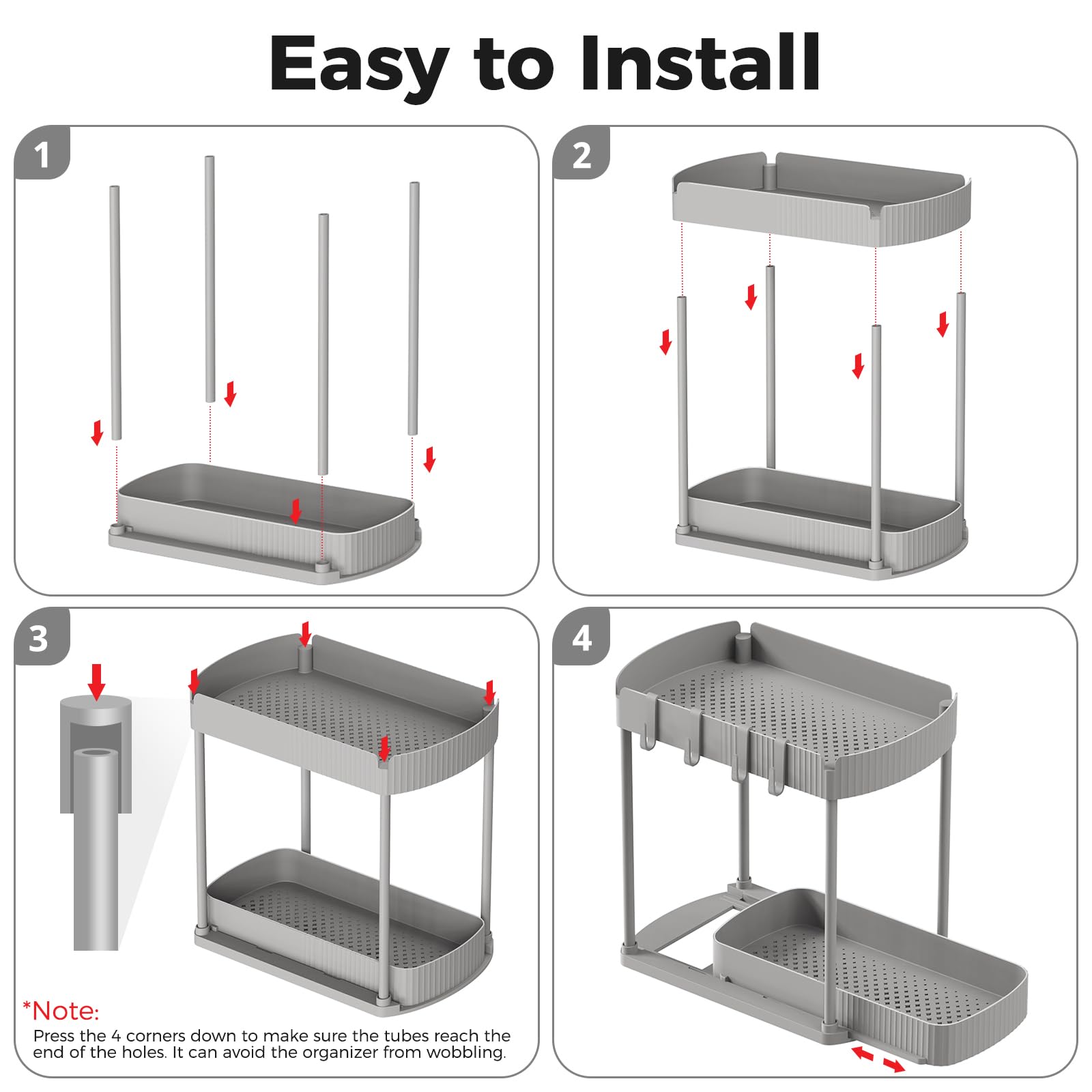 ukeetap organizers installed in kitchen cabinet showing neat under-sink organization benefit