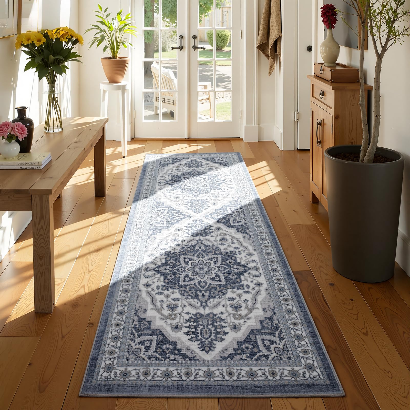 UKISS runner rug front view showing full vintage pattern and entryway protection