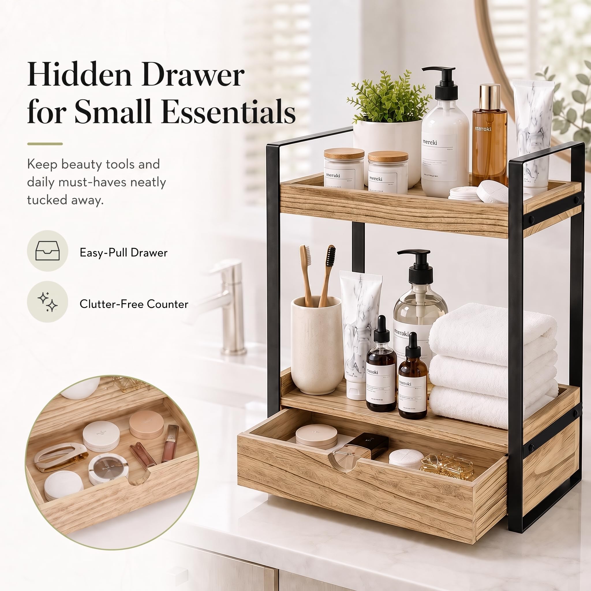 Ukonvi drawer closed front highlighting hidden storage for small items and clutter control