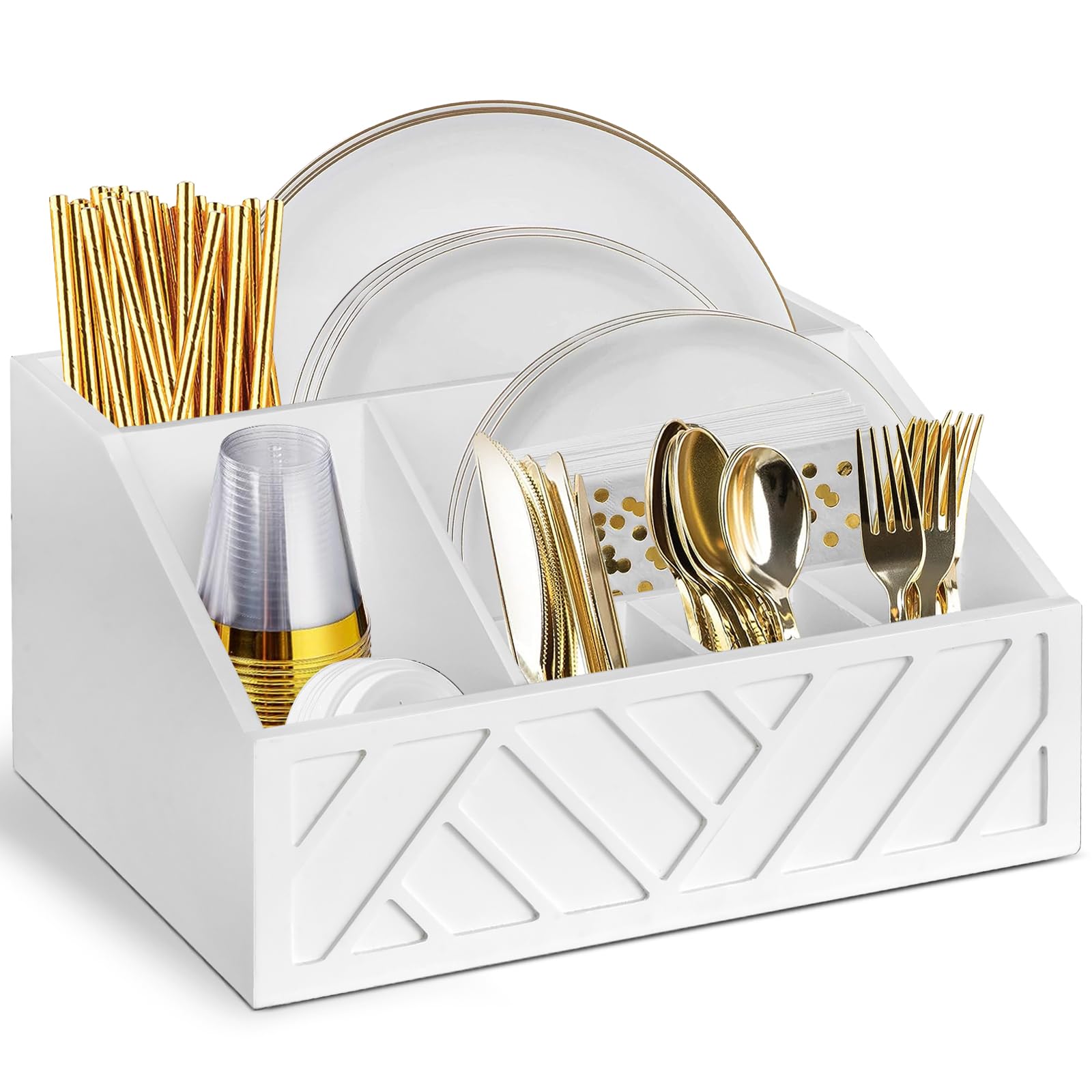 Ukonvi front view showing organized plates and utensils for tidy serving