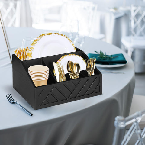 Ukonvi in-use on kitchen counter with plates cups and cutlery ready for serving convenience