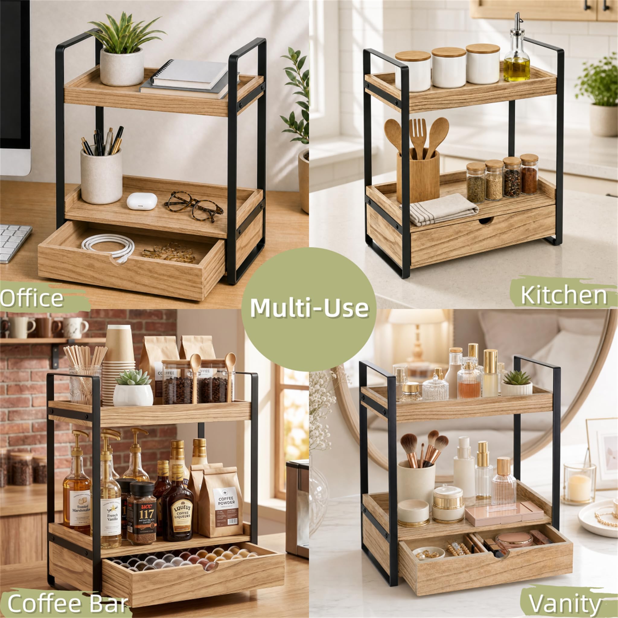 Ukonvi on kitchen coffee bar displaying mugs and syrups to save countertop space