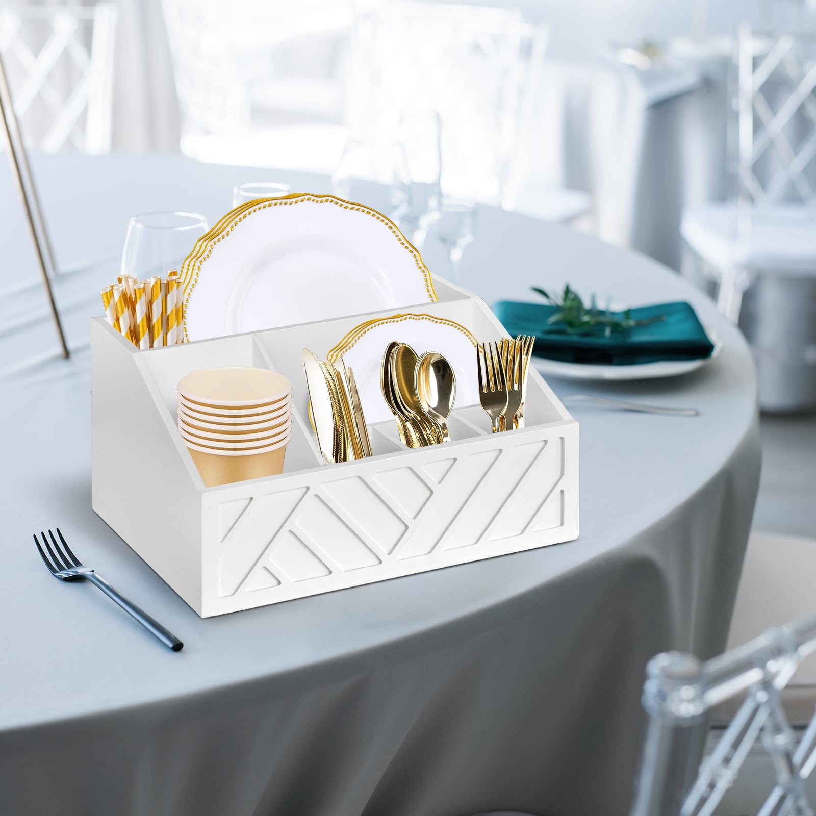 Ukonvi holding forks spoons and napkins for easy guest self-service