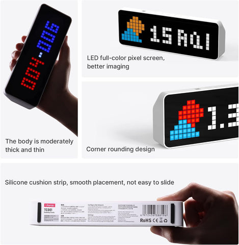 ULANZI TC001 on a productivity desk demonstrating follower counter and notifications
