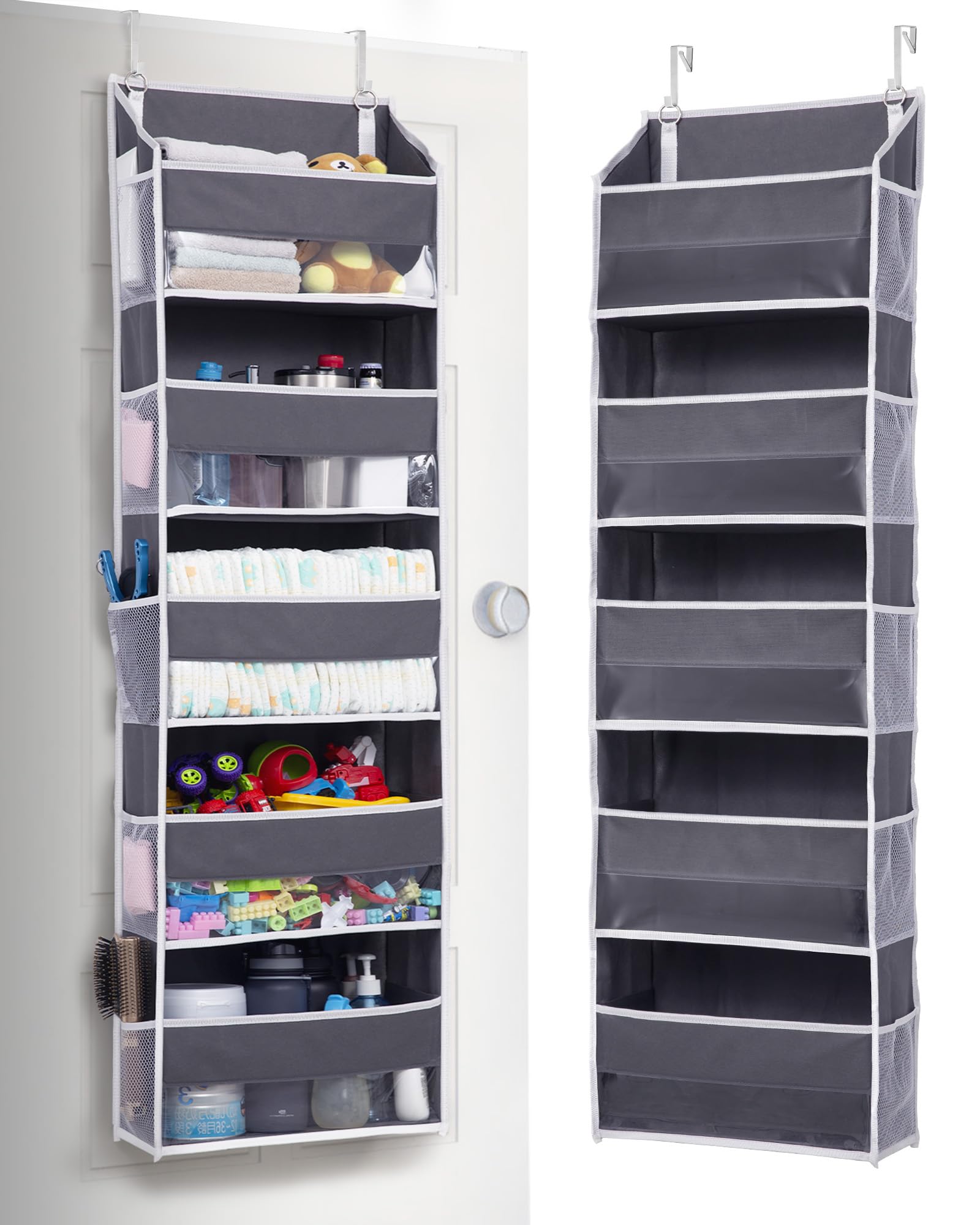 ULG front view of organizer showing five large pockets and overall benefit of space saving