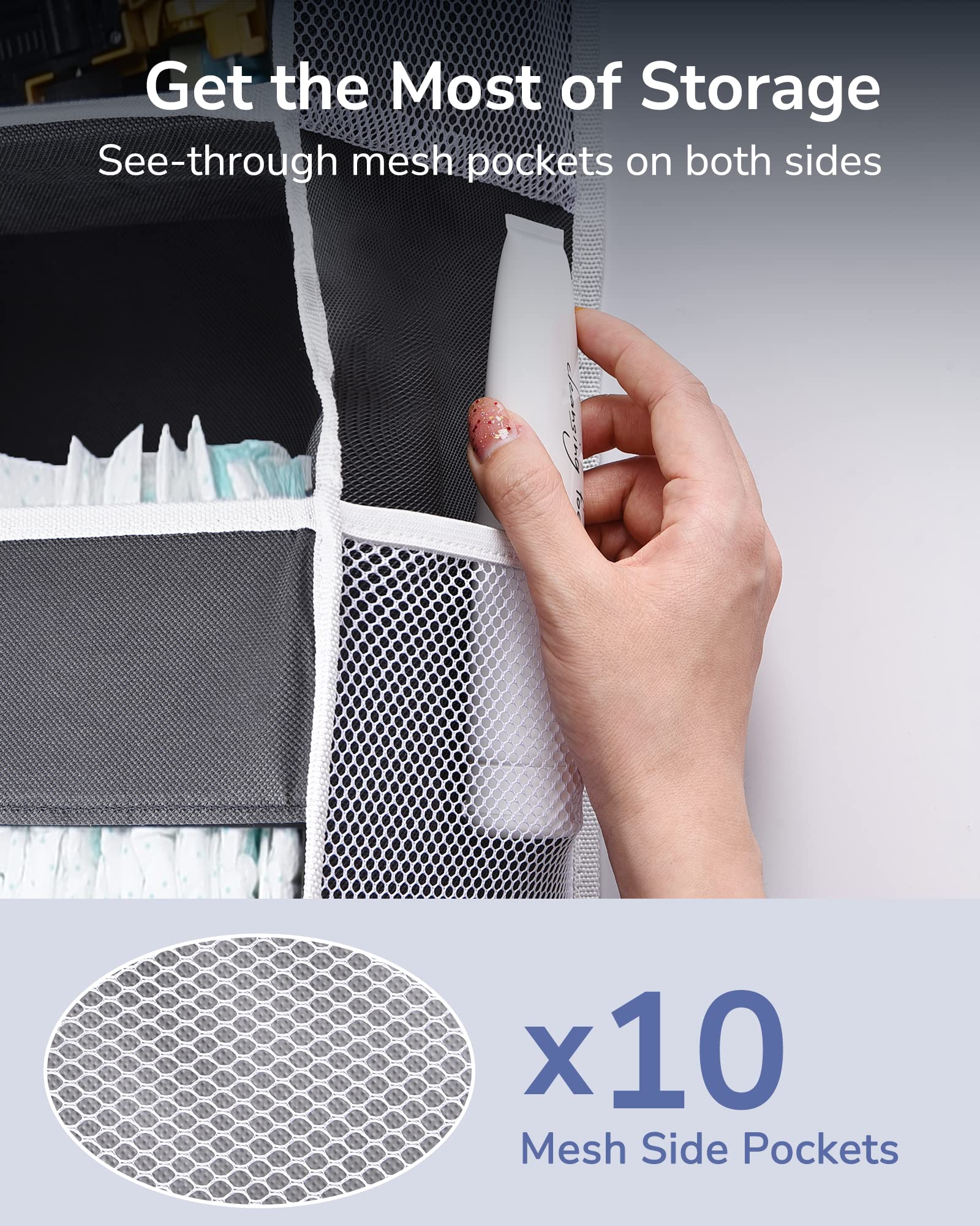 ULG hanging on bathroom door holding towels and toiletries for convenient storage
