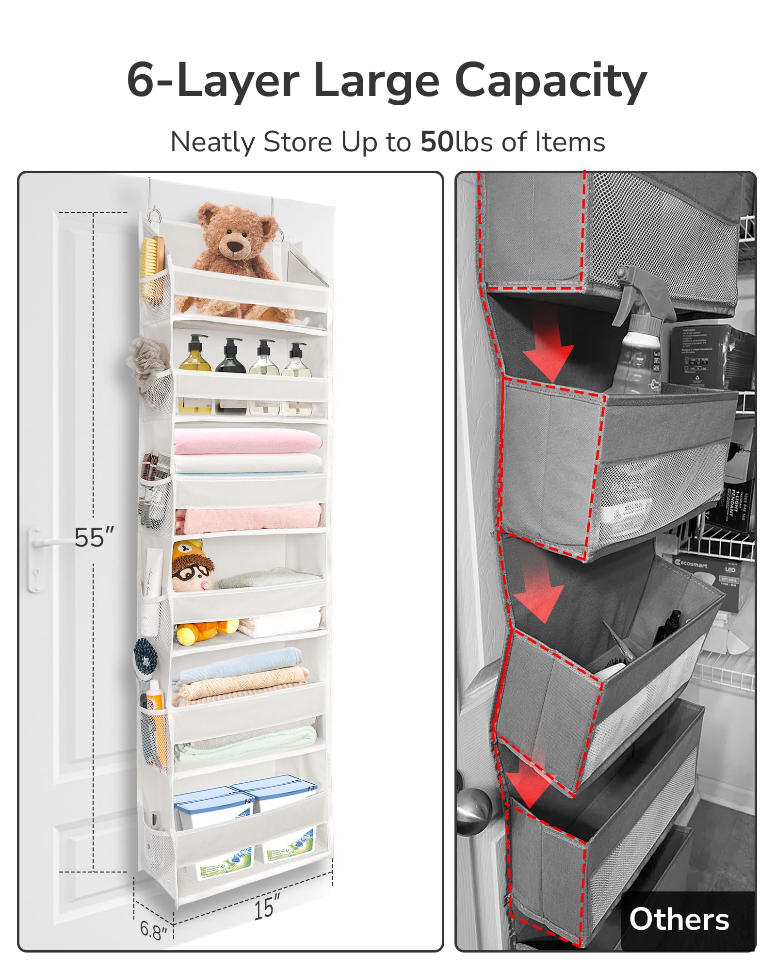 ULG hanging over bedroom door demonstrating space-saving vertical storage