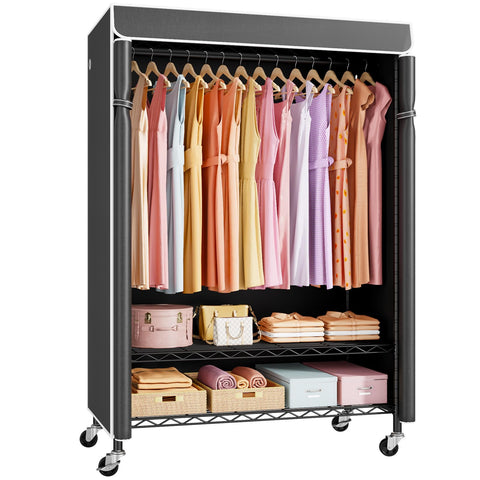 ULIFHOME front view of covered clothes rack showing organized storage benefit