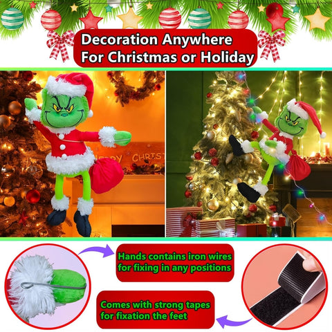 ULTHOOL Green Santa posed on a tree branch adding playful character to decorations