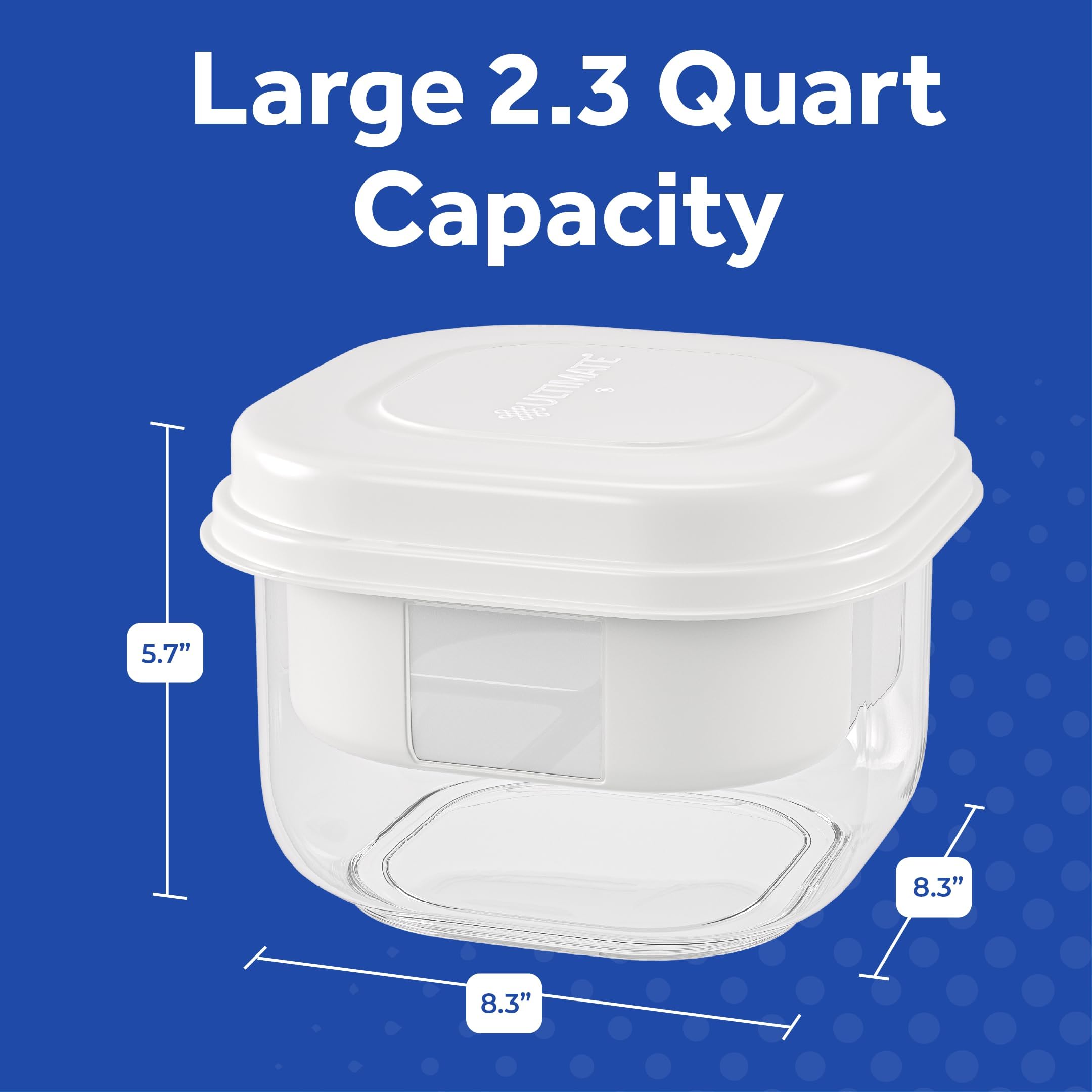Ultimate size comparison with hand to show 2.3 quart capacity convenience