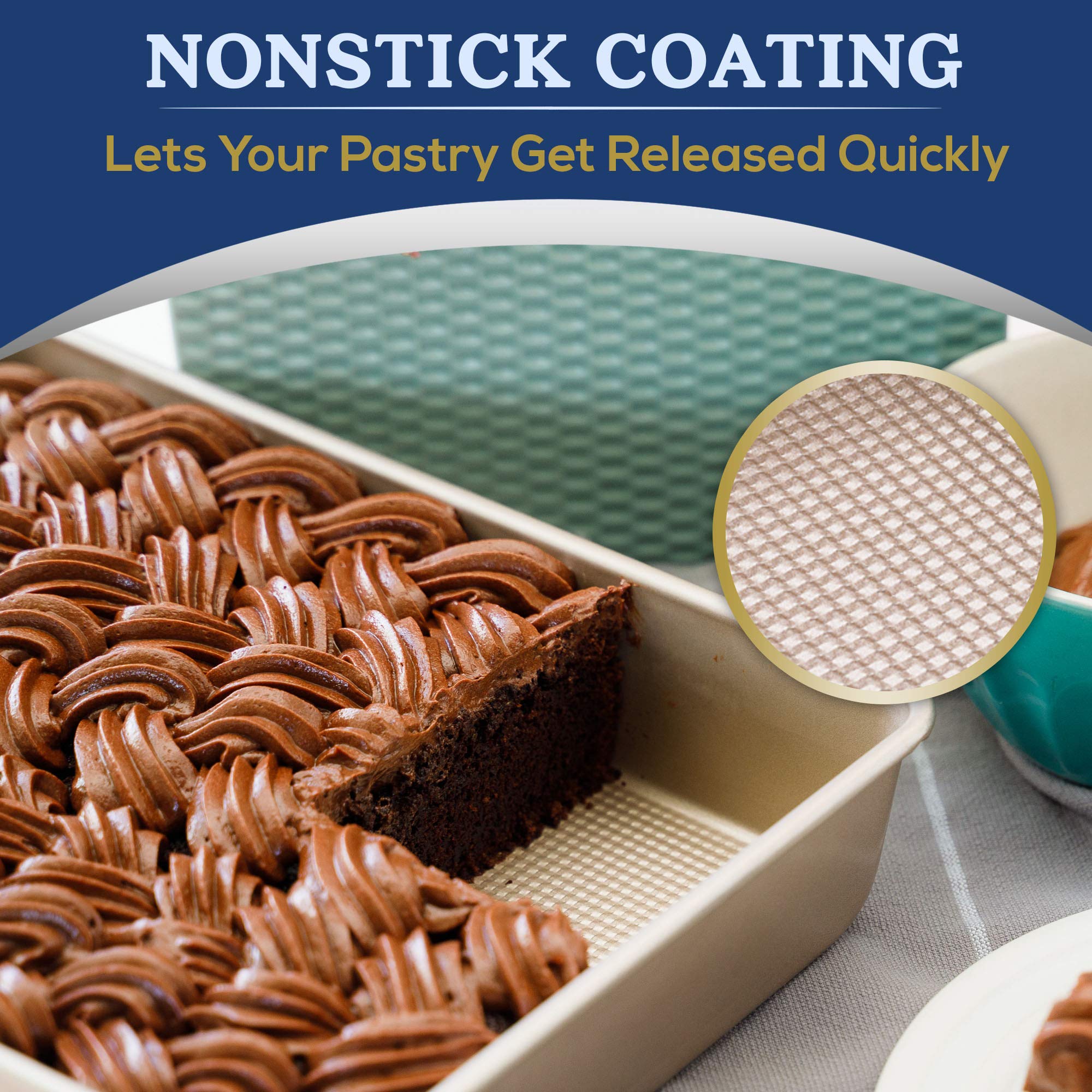 Ultra Cuisine cake sliding from nonstick surface, showing effortless release advantage