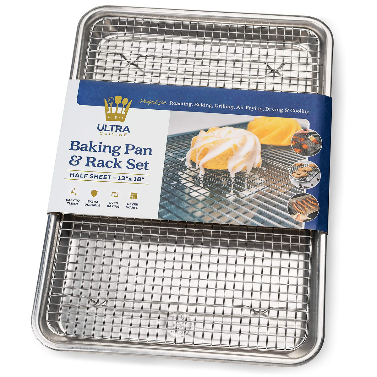 Ultra Cuisine front view of pan and rack showing durable construction and versatility