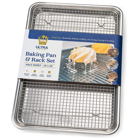 Ultra Cuisine front view of pan and rack showing durable construction and versatility