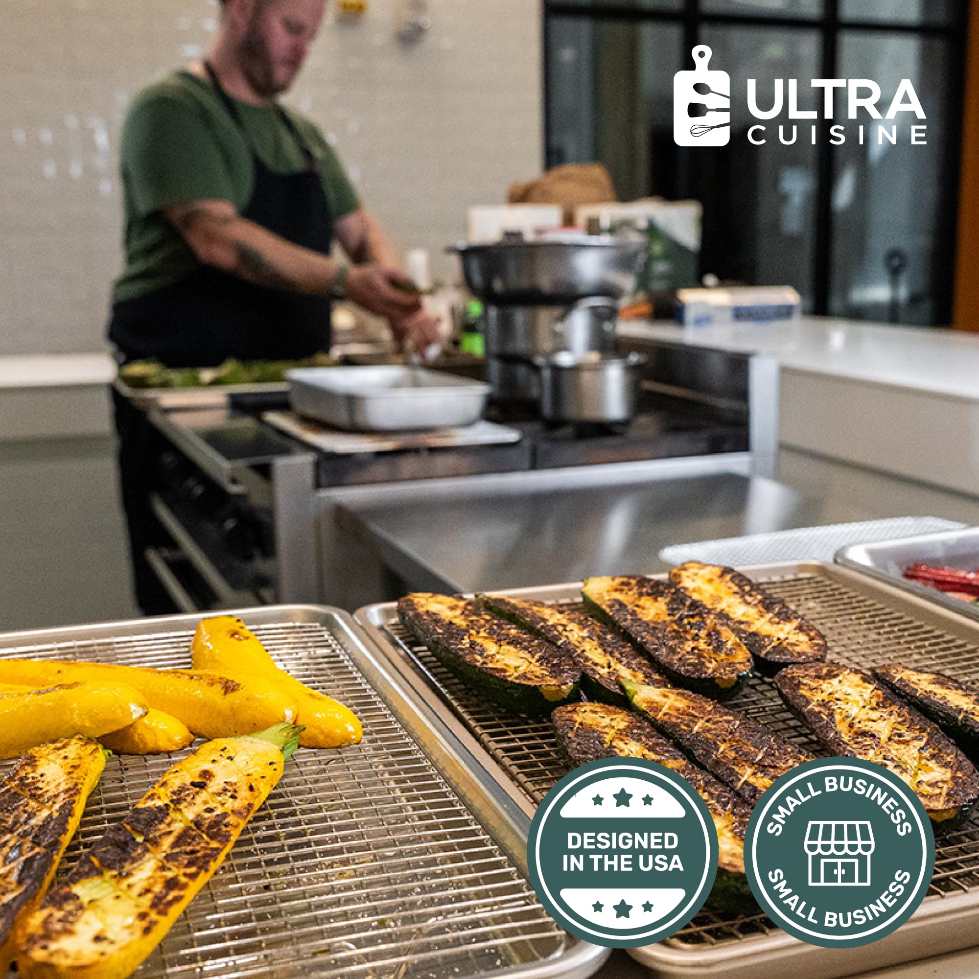 Ultra Cuisine racks in a kitchen setting with baked goods showing professional results
