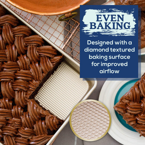 Ultra Cuisine pan staged in kitchen with baked brownies, showing everyday baking convenience