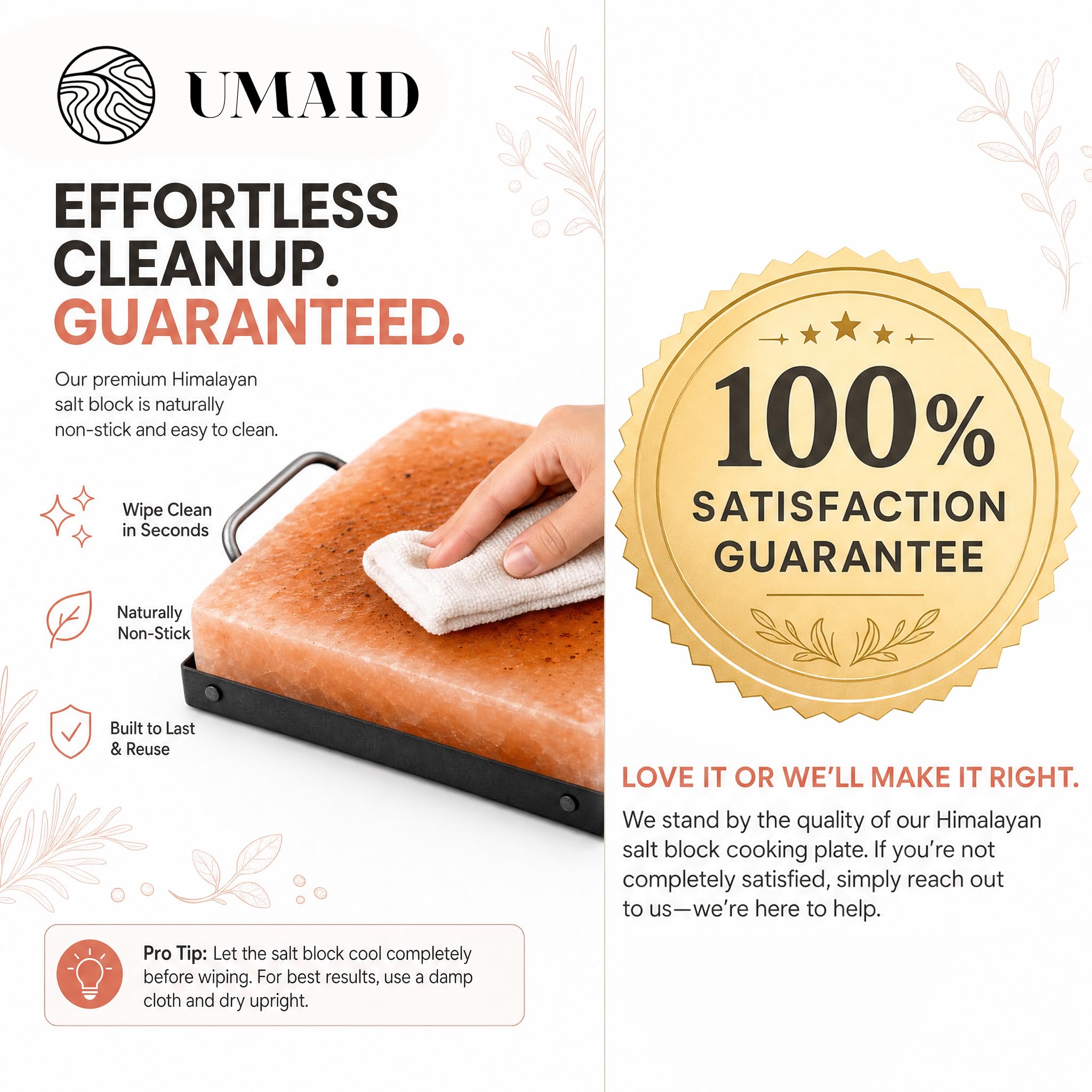 UMAID salt block set with grilling recipe booklet showing included guidance