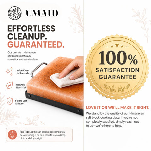 UMAID salt block set with grilling recipe booklet showing included guidance