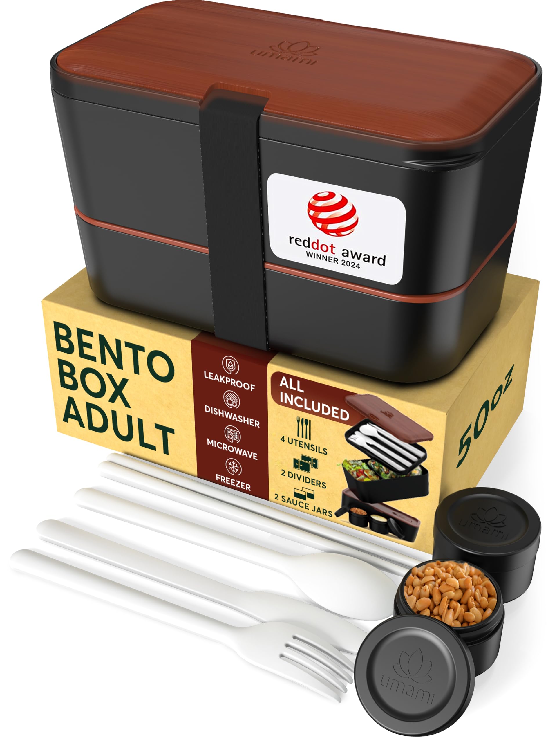 Umami bento box front view showing organized compartments and neat meal presentation