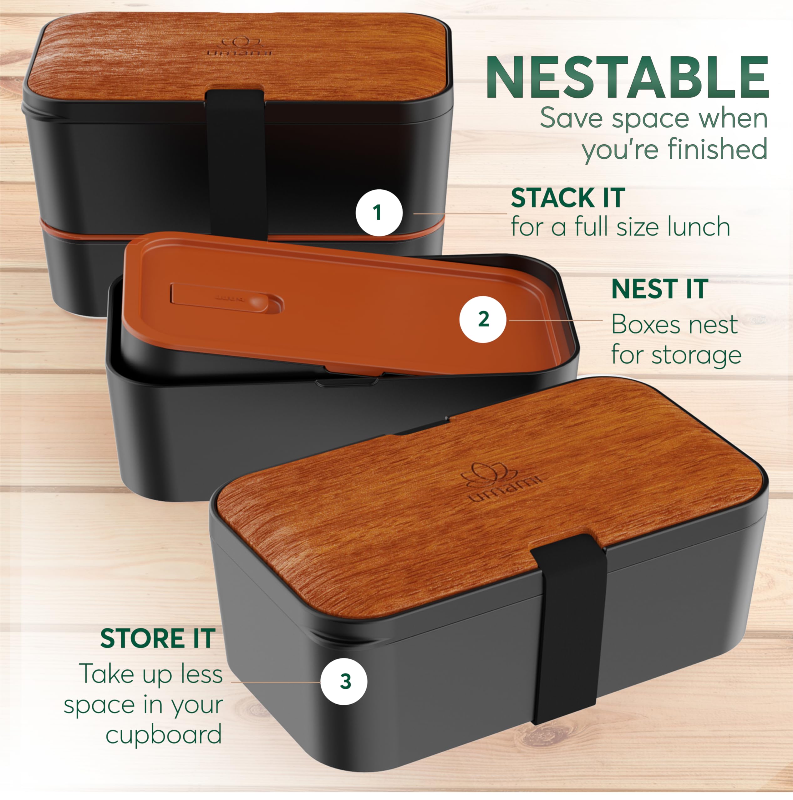 Umami bento sauce jars arranged highlighting leakproof seals and condiment control