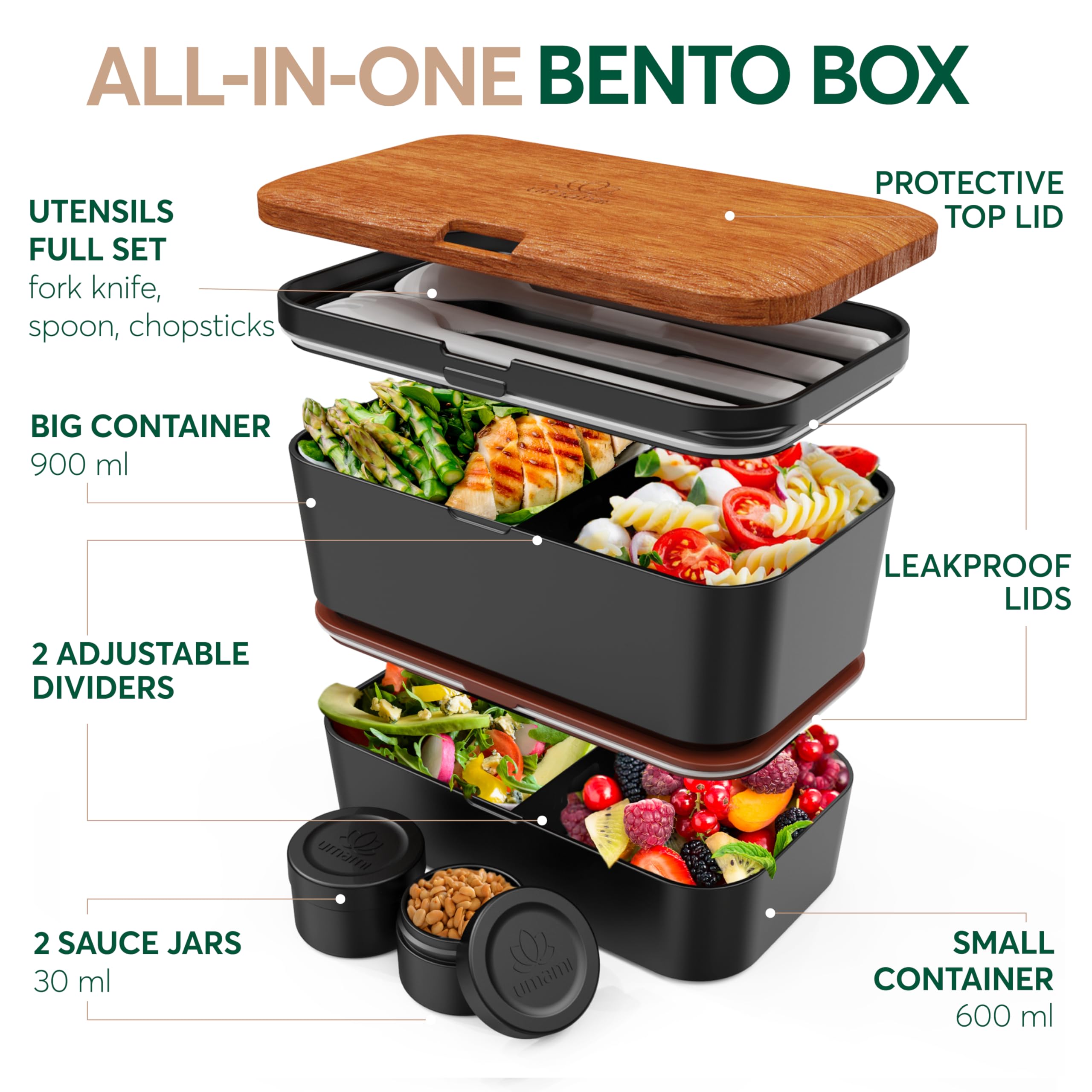Umami bento box open showing two stackable tiers for full meal separation