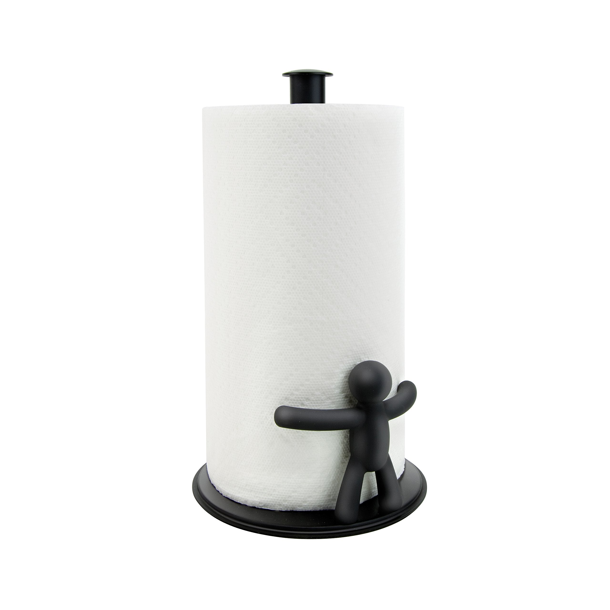 Umbra Buddy front view showing sleek black holder and stable base benefit: adds style